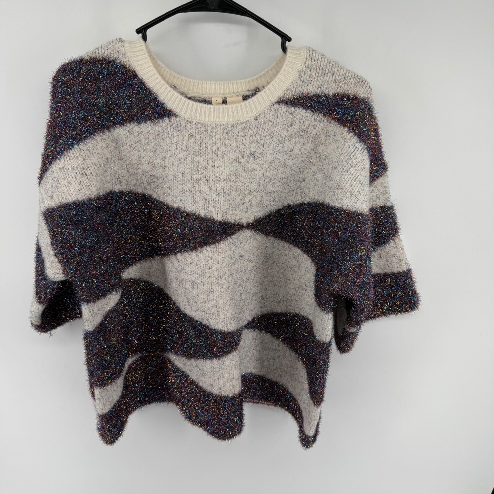 Moth Anthropologie Sweater Womens XS Cream Metallic Tinsel Knit Boho Party Chic